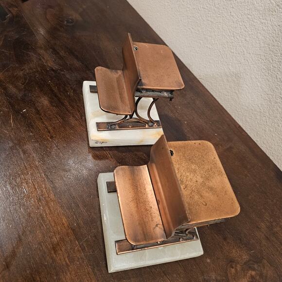 Vintage Curtis Jere Copper Onyx School Desk Bookends - Picture 3 of 6